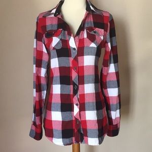 Full Tilt red plaid LS button shirt Juniors XS